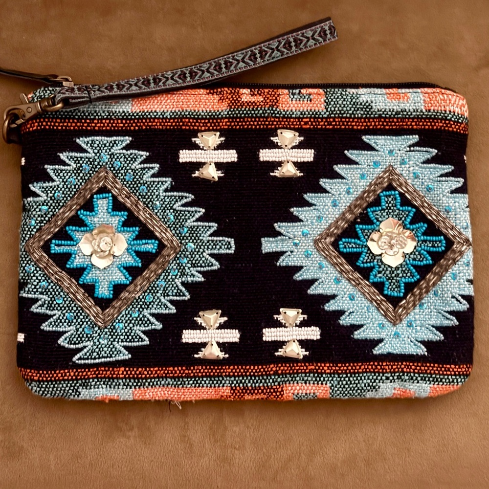 Vintage-inspired Southwest design beaded clutch/wristlet bag Excellent condition - Picture 2 of 8